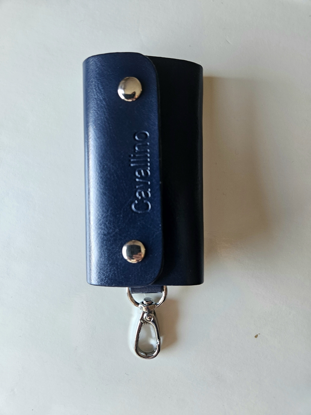 Navy Leather Key & Card Holder with Clip